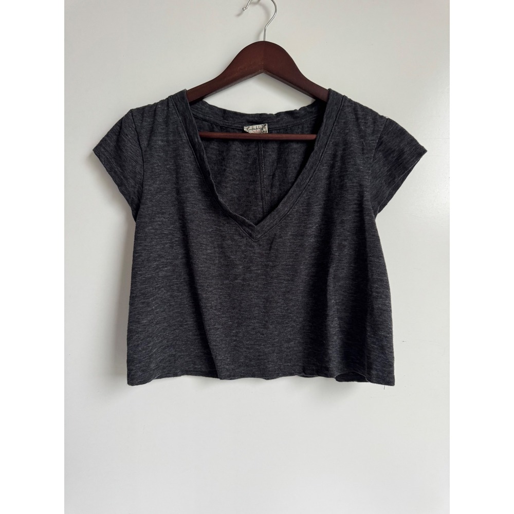 Intimately Free People Charcoal Gray V-Neck Crop Top Boho Casual Small cotton